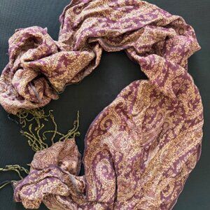 Burgundy & Gold Patterned Scarf